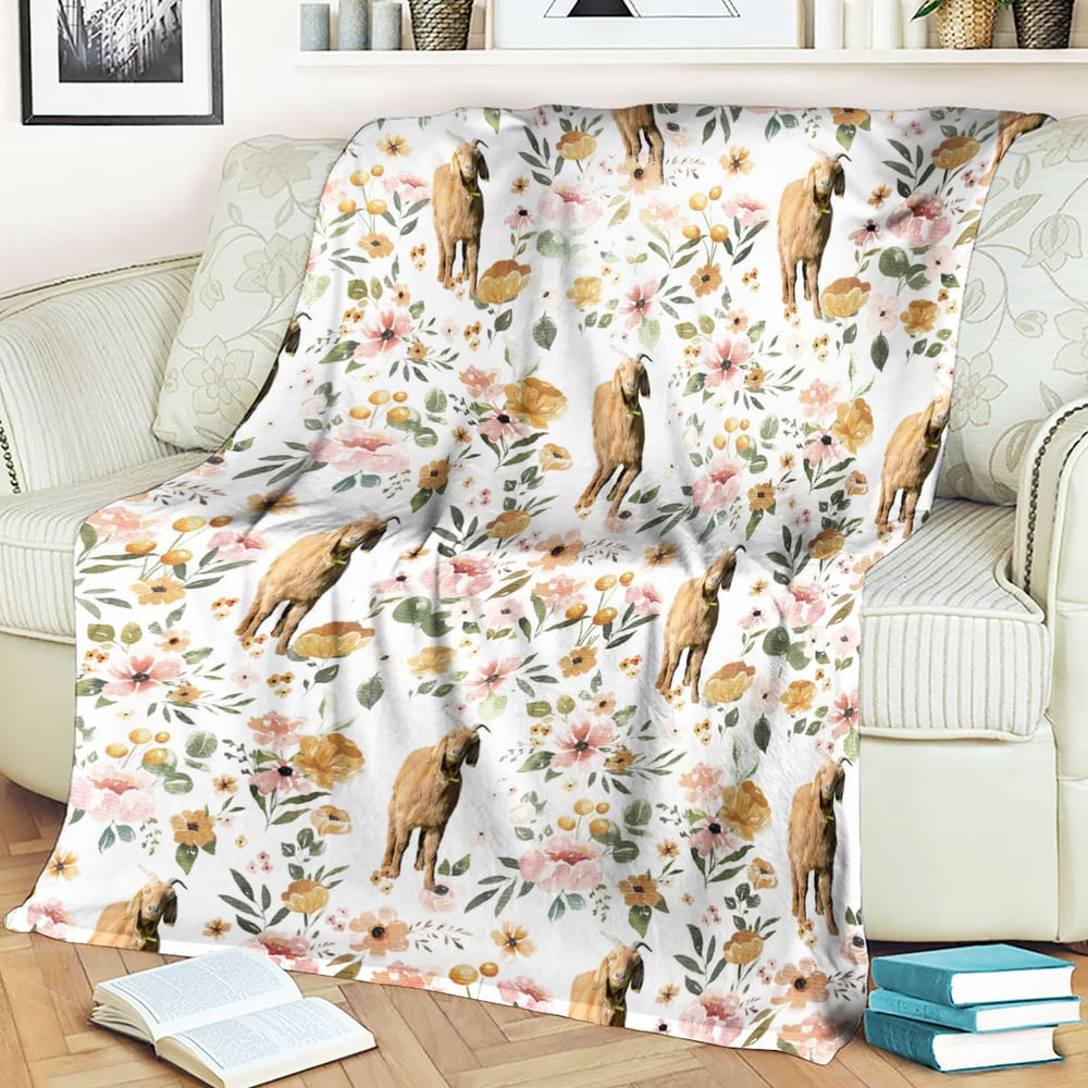 Spanish Goat Floral Pattern Blanket, Farm Blanket, Farm Animal Blanket