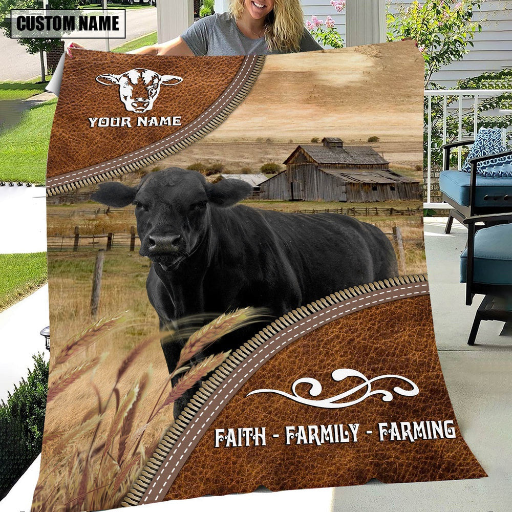 Personalized Name Black Angus Faith Family Farming Blanket, Farm Blanket, Farm Animal Blanket