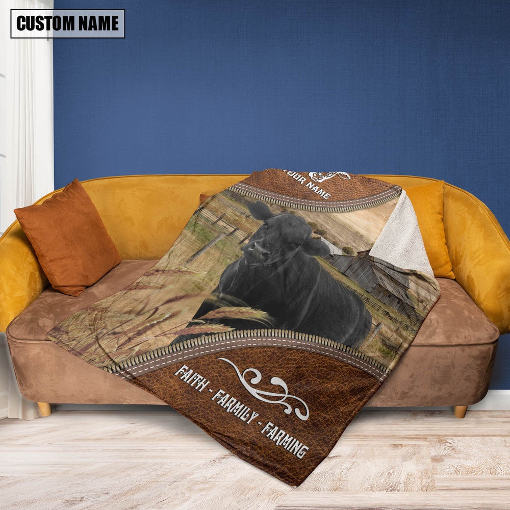 Personalized Name Black Angus Faith Family Farming Blanket, Farm Blanket, Farm Animal Blanket