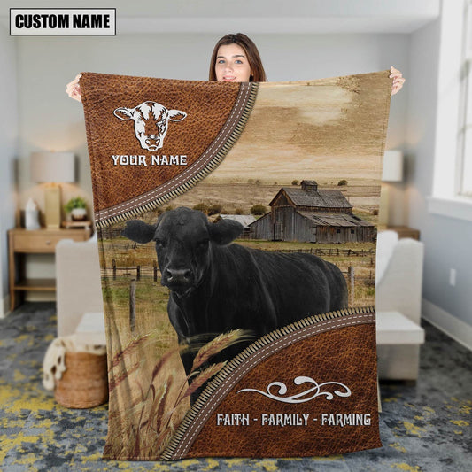 Personalized Name Black Angus Faith Family Farming Blanket, Farm Blanket, Farm Animal Blanket