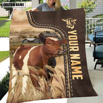 Personalized Name Ayrshire Leather Pattern Blanket, Farm Blanket, Farm Animal Blanket