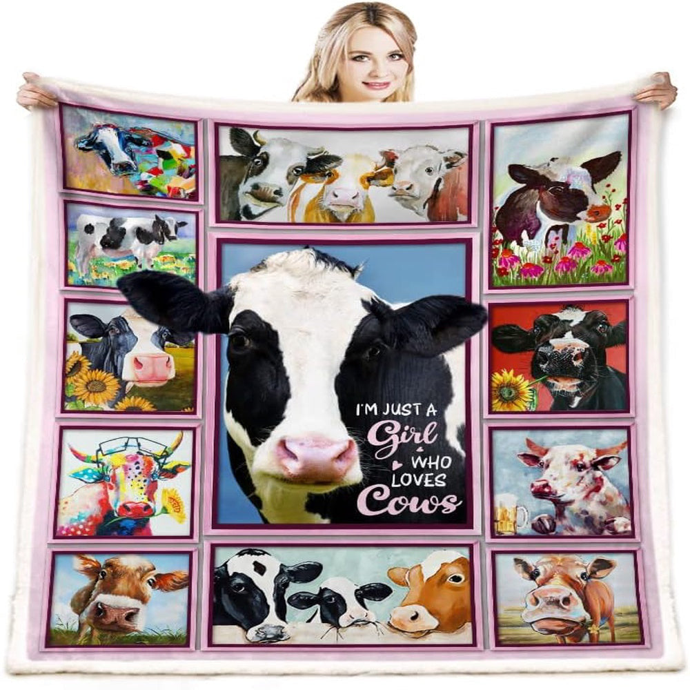 Just A Girl Who Love Cows Pattern Blanket, Farm Blanket, Farm Animal Blanket