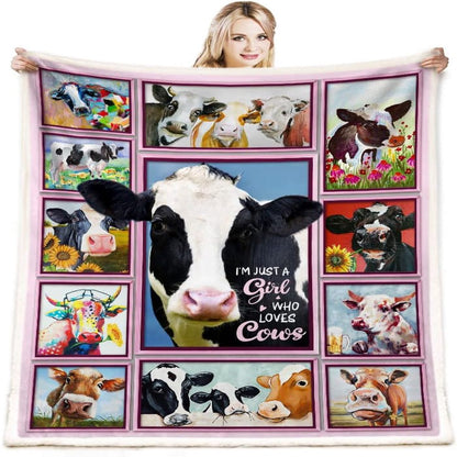 Just A Girl Who Love Cows Pattern Blanket, Farm Blanket, Farm Animal Blanket