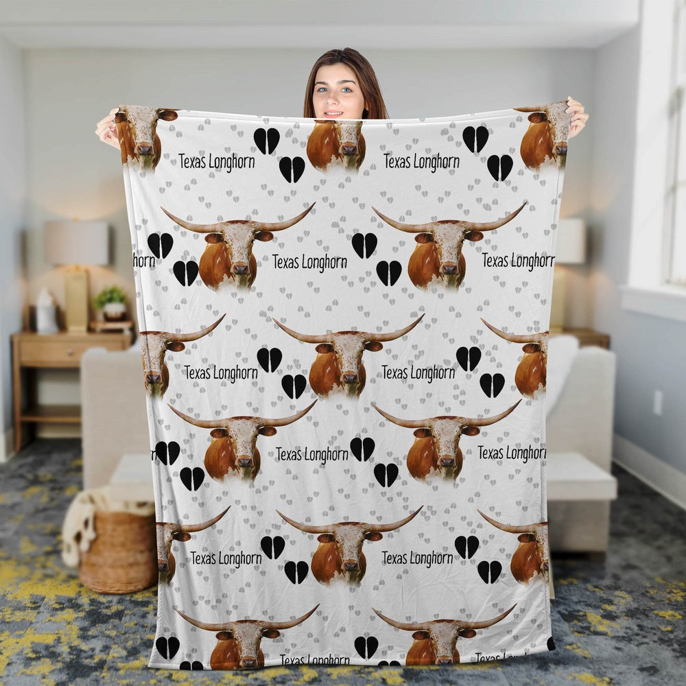 Texas Longhorn Happy Pattern Blanket, Farm Blanket, Farm Animal Blanket