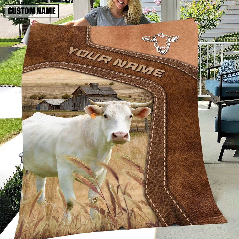 Big Custom Name Charolais Blanket, Farm Blanket, Farm Animal Blanket