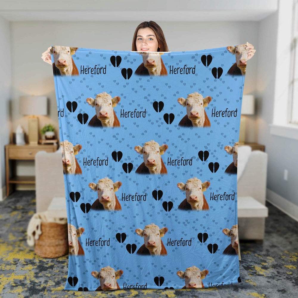 Hereford Cattle Happy Pattern Blanket, Farm Blanket, Farm Animal Blanket