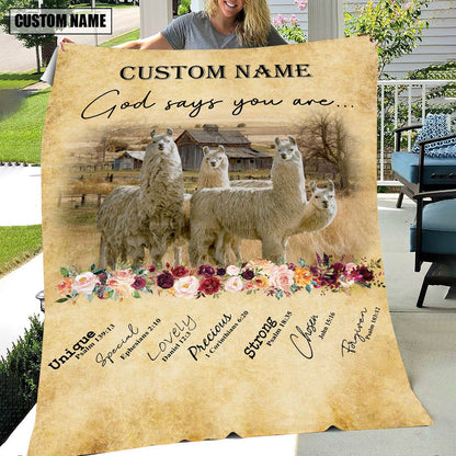 God Says You Are Personalized Name LLama Blanket, Farm Blanket, Farm Animal Blanket