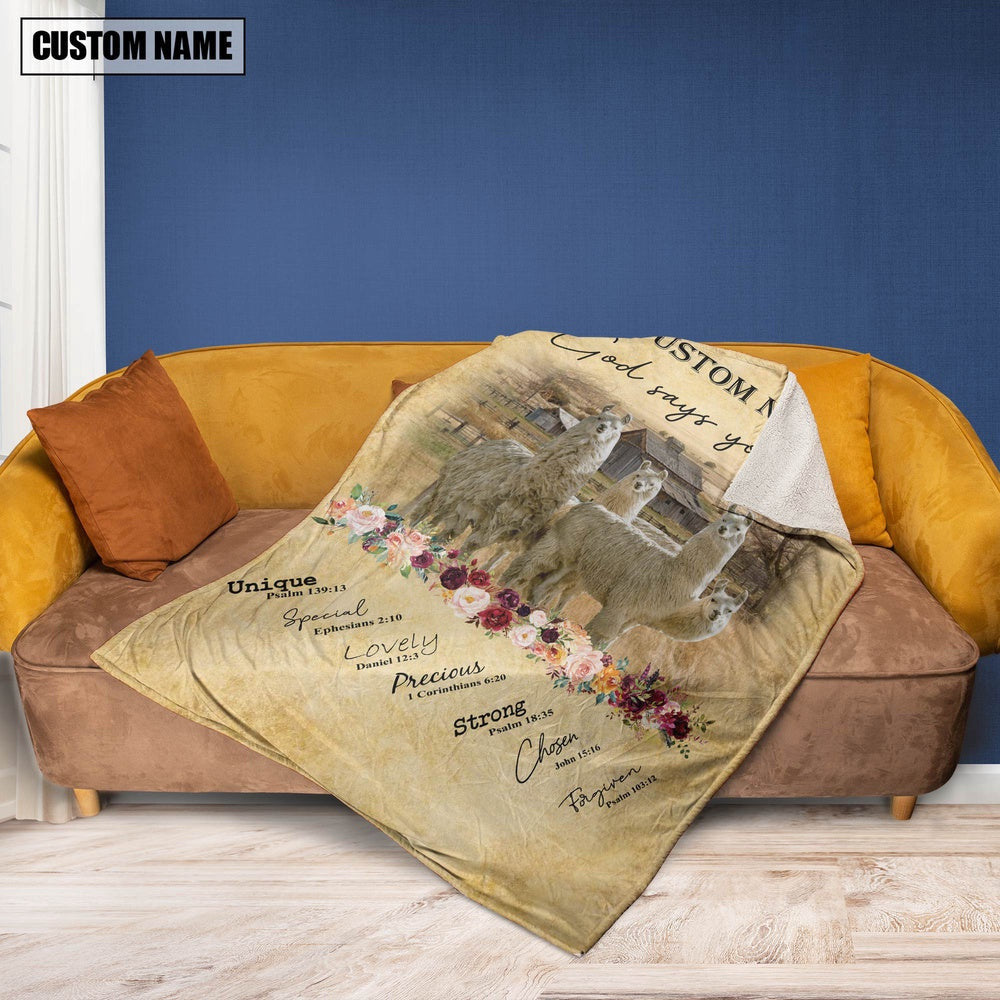 God Says You Are Personalized Name LLama Blanket, Farm Blanket, Farm Animal Blanket