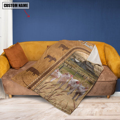 Personalized Pigs In Field Farmhouse Blanket, Farm Blanket, Farm Animal Blanket