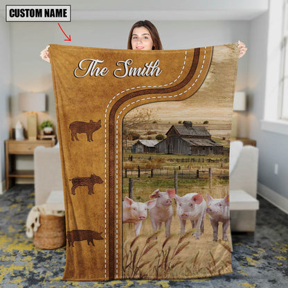 Personalized Pigs In Field Farmhouse Blanket, Farm Blanket, Farm Animal Blanket