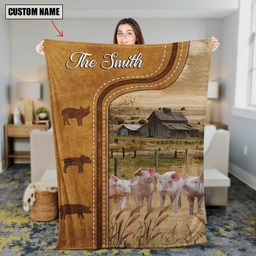 Personalized Pigs In Field Farmhouse Blanket, Farm Blanket, Farm Animal Blanket