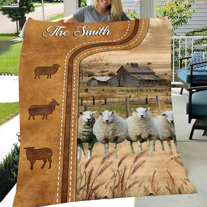 Personalized Sheep Cattle In Field Farmhouse Blanket, Farm Blanket, Farm Animal Blanket
