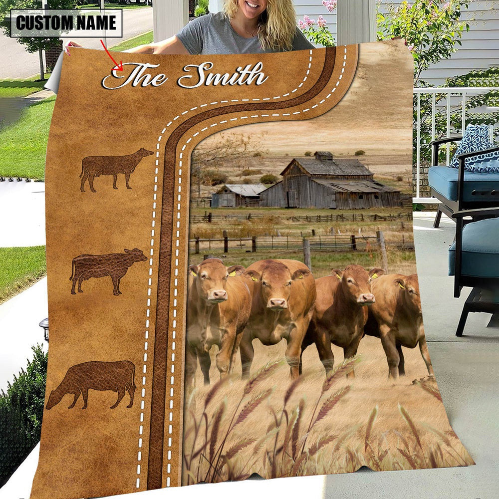 Personalized Limousin Cattle In Field Farmhouse Blanket, Farm Blanket, Farm Animal Blanket