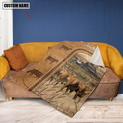 Personalized Limousin Cattle In Field Farmhouse Blanket, Farm Blanket, Farm Animal Blanket