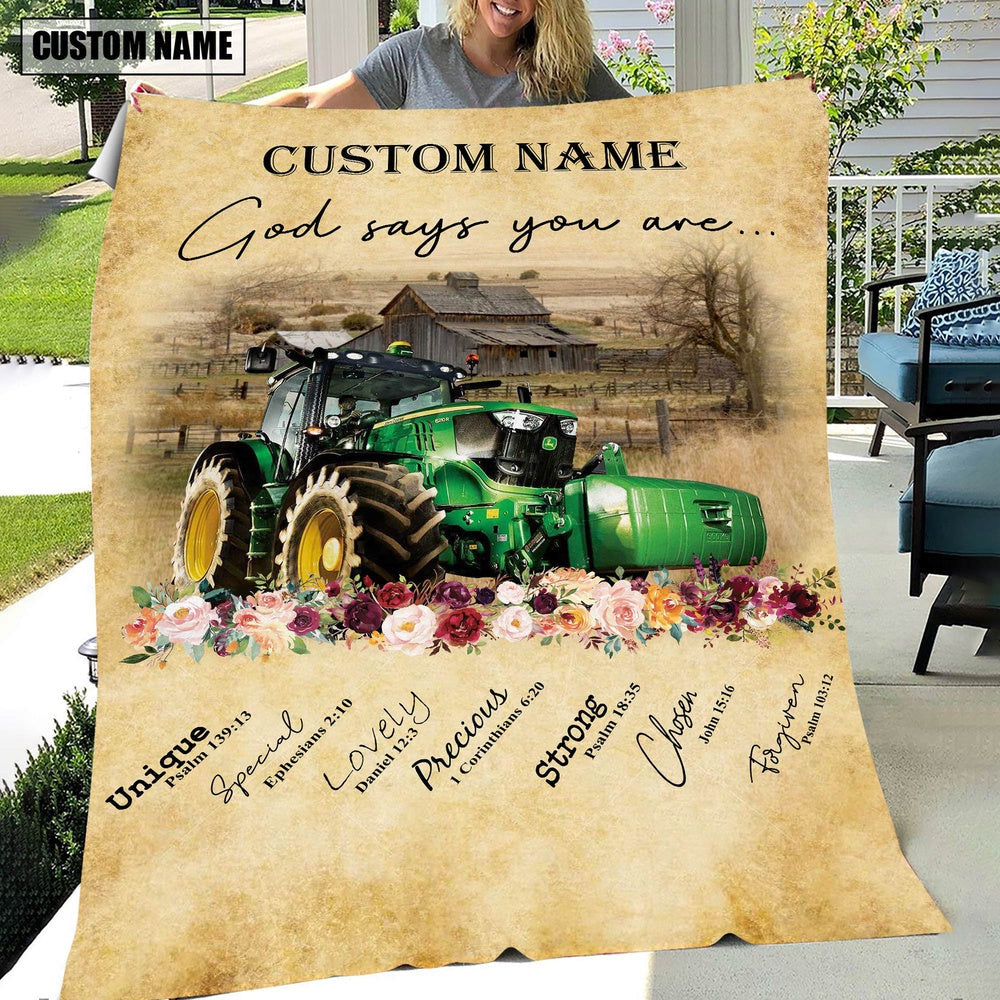 God Says You Are Personalized Name Tractor Blanket, Farm Blanket, Farm Animal Blanket