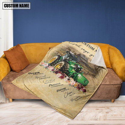 God Says You Are Personalized Name Tractor Blanket, Farm Blanket, Farm Animal Blanket