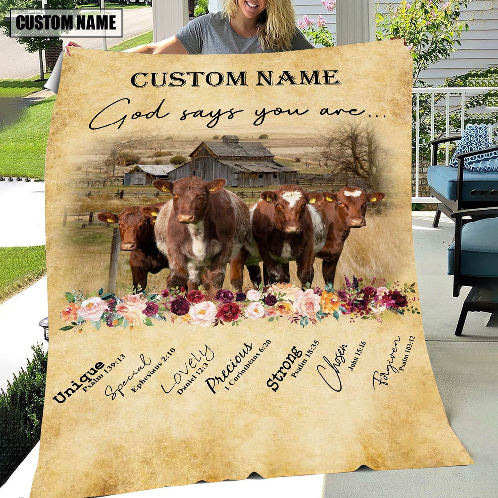 God Says You Are Personalized Name Shorthorn Blanket, Farm Blanket, Farm Animal Blanket