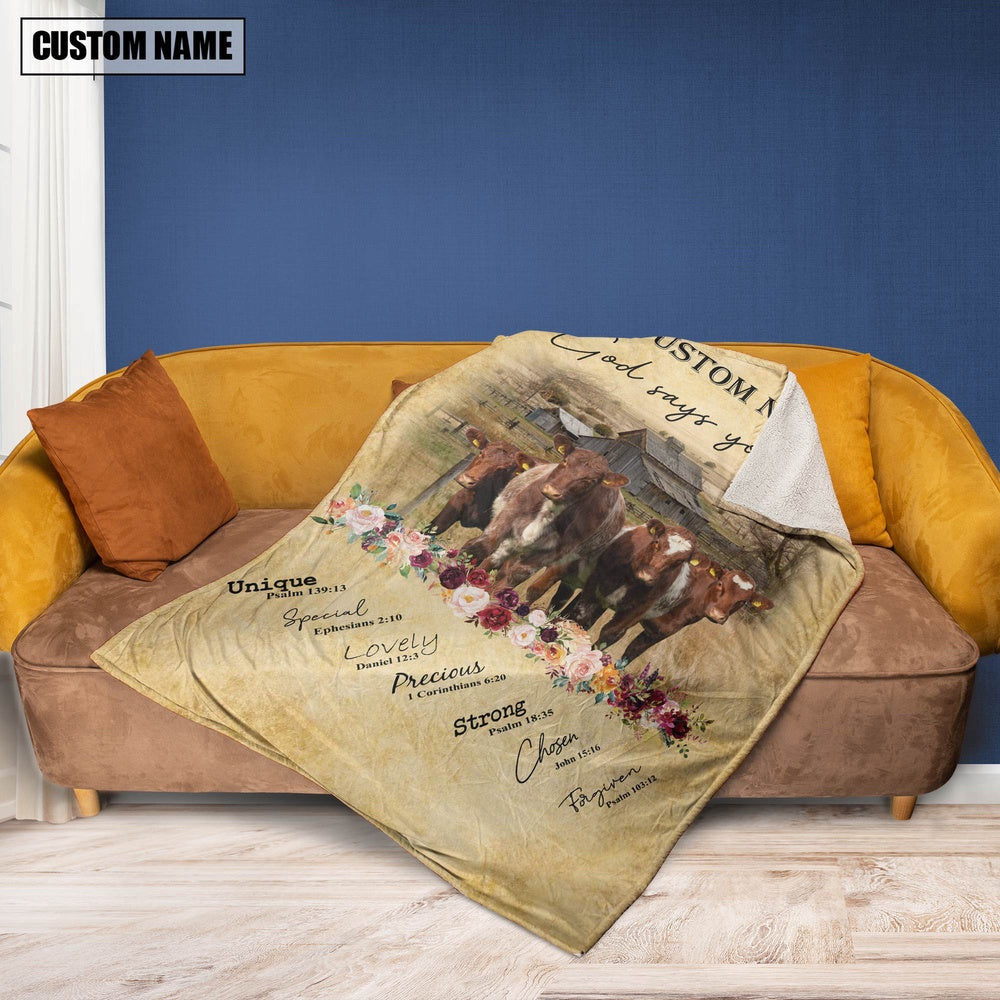God Says You Are Personalized Name Shorthorn Blanket, Farm Blanket, Farm Animal Blanket