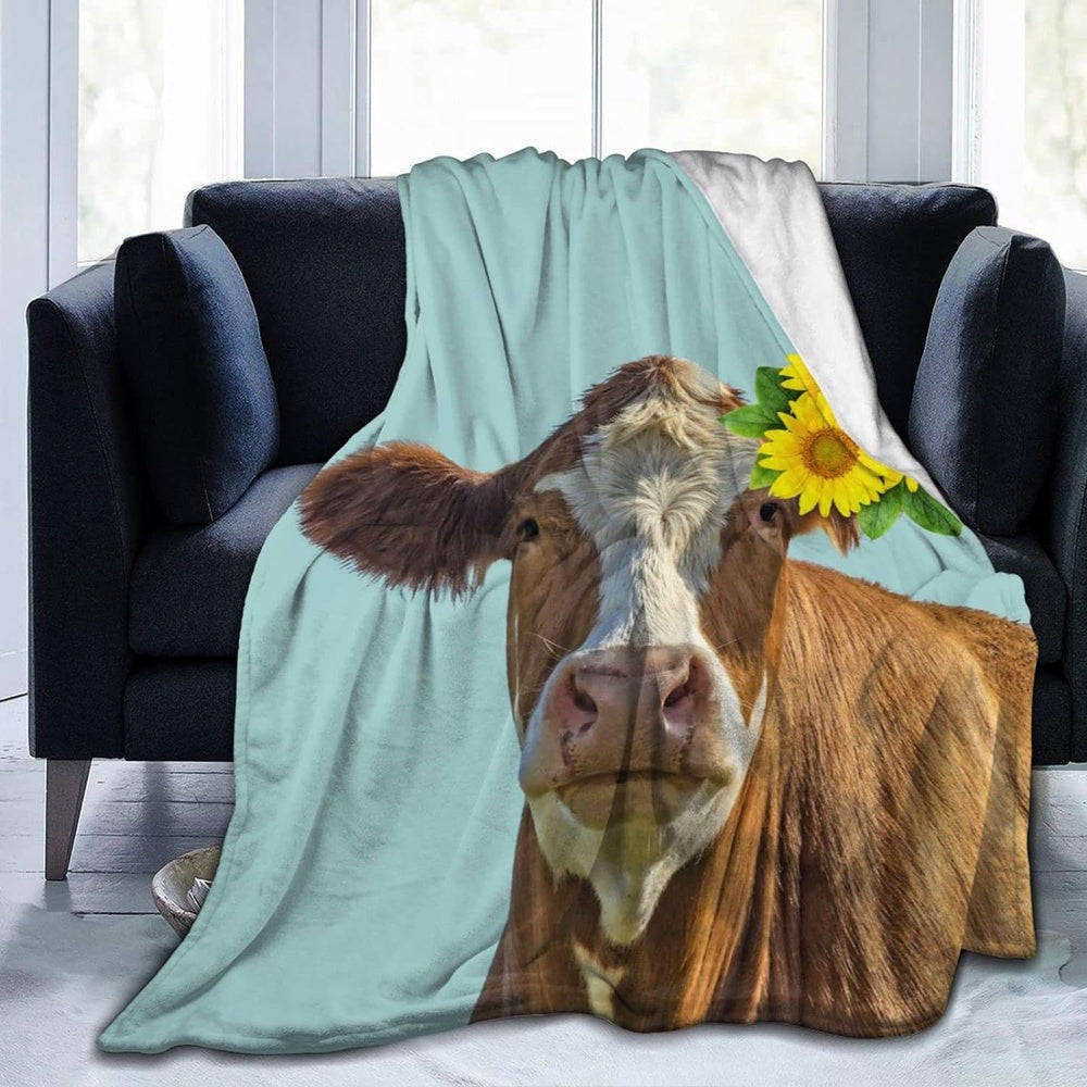Guernsey Cattle Flower Pattern Blanket, Farm Blanket, Farm Animal Blanket