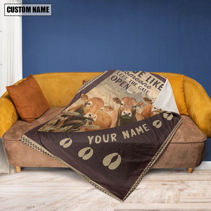 Personalized Fleckvieh Live Like Someone Left The Gate Open Blanket, Farm Blanket, Farm Animal Blanket