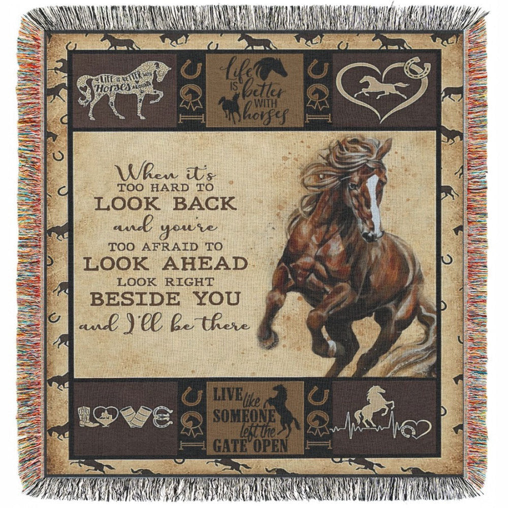 Look Ahead Horse All Over Printed 3D Woven Blanket, Farm Blanket, Farm Animal Blanket