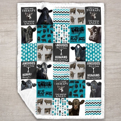 Black Angus Cow Blue All Printed 3D Blanket, Farm Blanket, Farm Animal Blanket