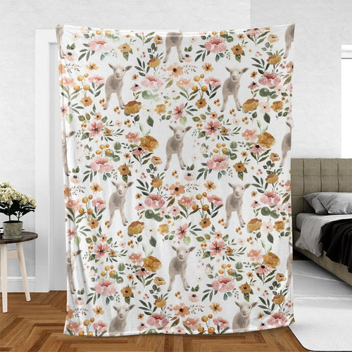 Sheep Floral Pattern Blanket, Farm Blanket, Farm Animal Blanket