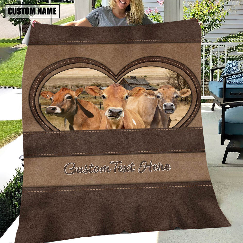 Jersey In Heart Personalized Name Blanket, Farm Blanket, Farm Animal Blanket