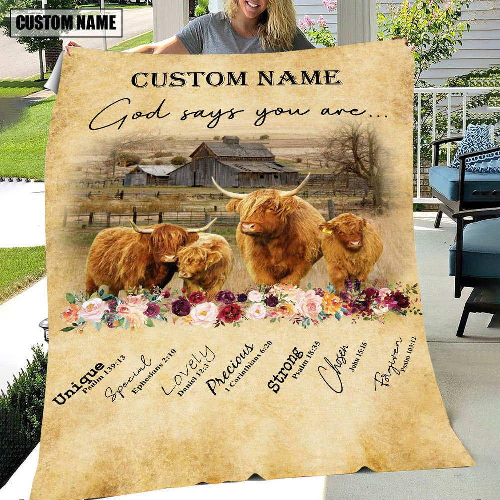 God Says You Are Personalized Name Miniature Highland Blanket, Farm Blanket, Farm Animal Blanket