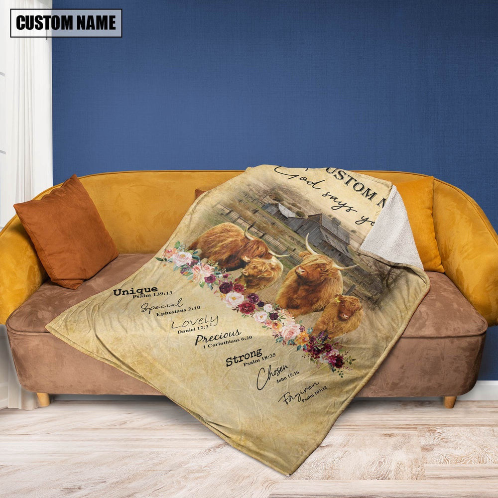 God Says You Are Personalized Name Miniature Highland Blanket, Farm Blanket, Farm Animal Blanket