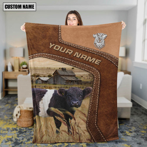 Big Custom Name Belted Galloway Blanket, Farm Blanket, Farm Animal Blanket