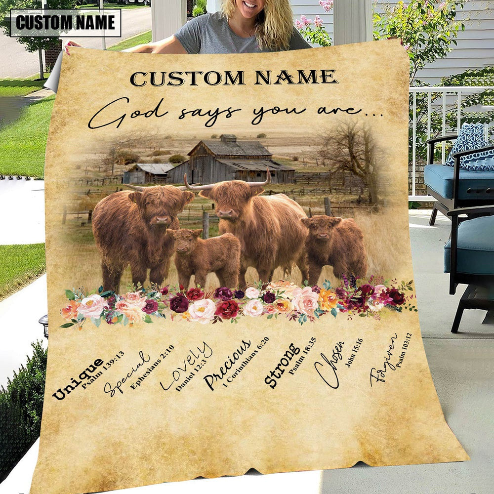 God Says You Are Personalized Name Highland Blanket, Farm Blanket, Farm Animal Blanket