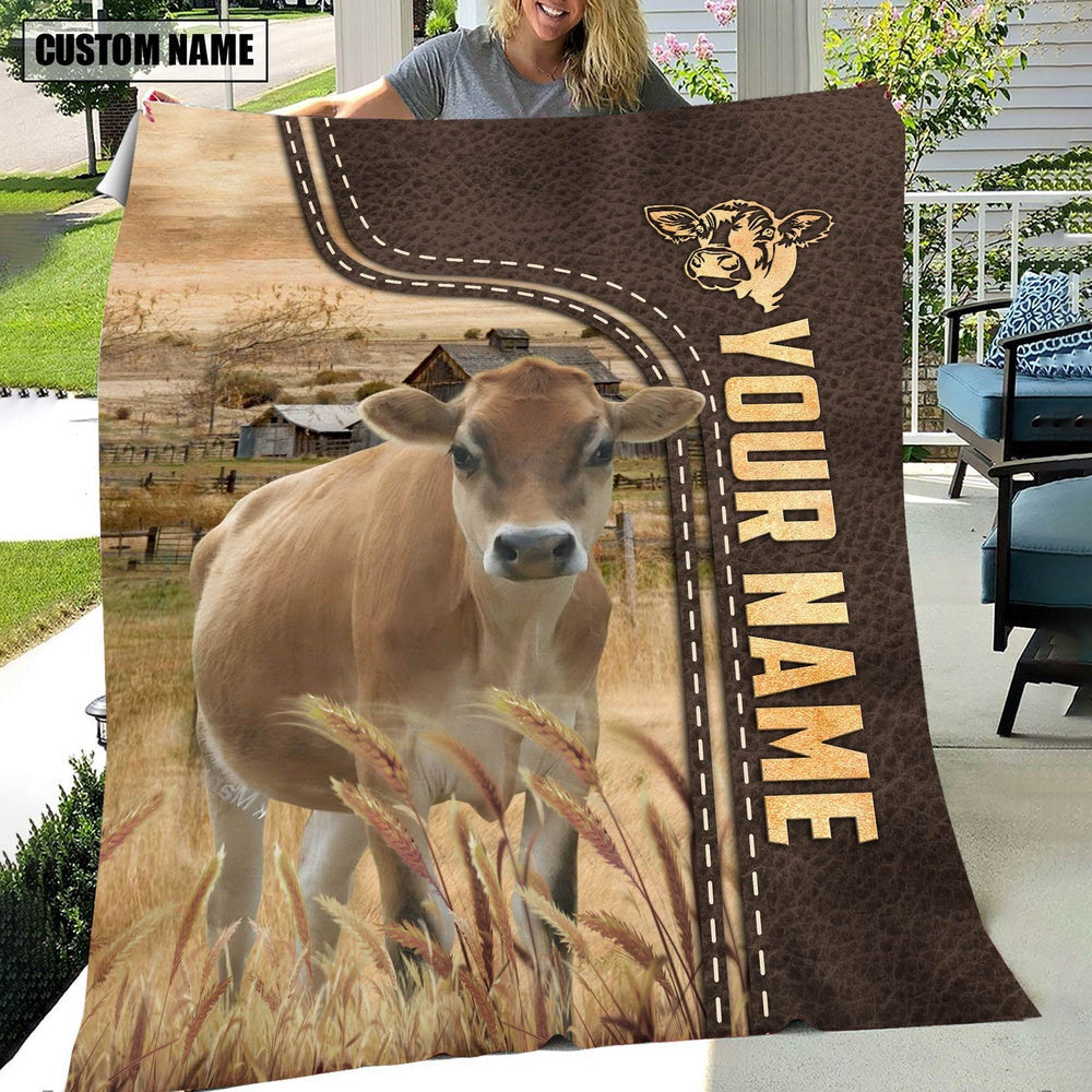 Personalized Name Jersey Leather Pattern Blanket, Farm Blanket, Farm Animal Blanket