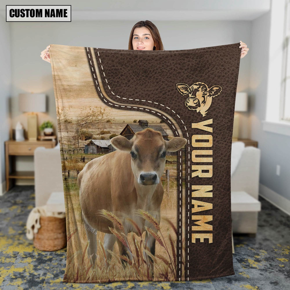Personalized Name Jersey Leather Pattern Blanket, Farm Blanket, Farm Animal Blanket