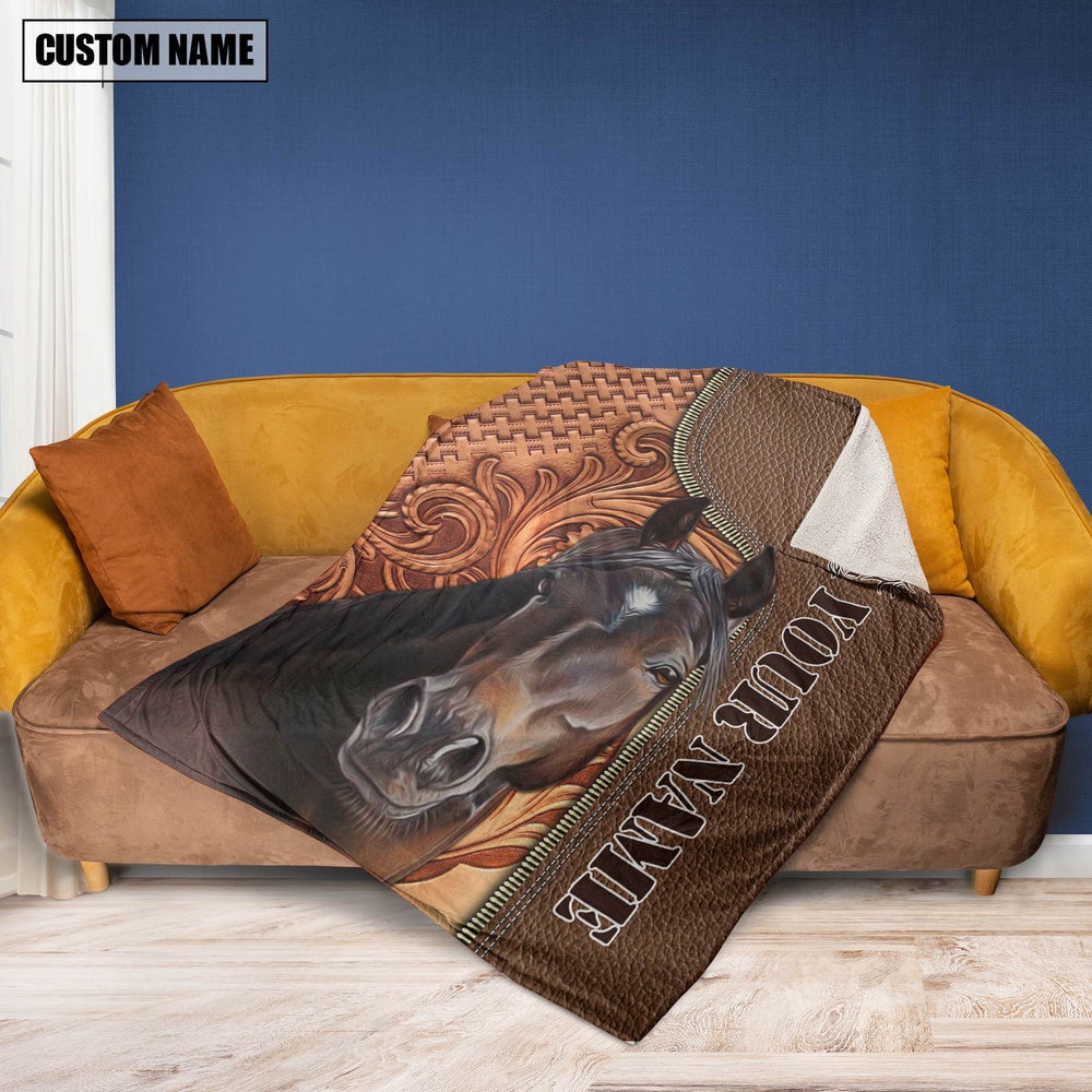 Custom Name Horse Leather Carving Blanket, Farm Blanket, Farm Animal Blanket