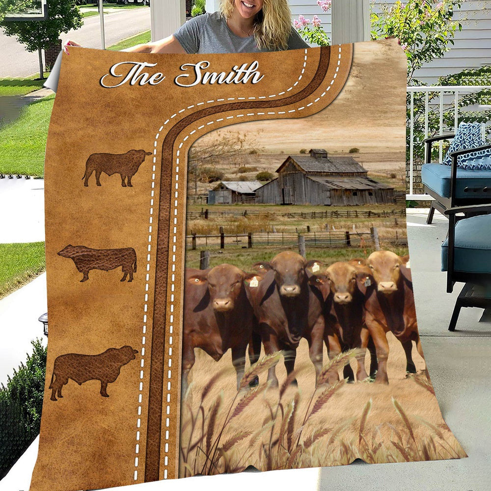 Personalized Beefmaster Cattle In Field Farmhouse Blanket, Farm Blanket, Farm Animal Blanket