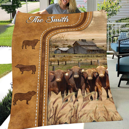 Personalized Beefmaster Cattle In Field Farmhouse Blanket, Farm Blanket, Farm Animal Blanket