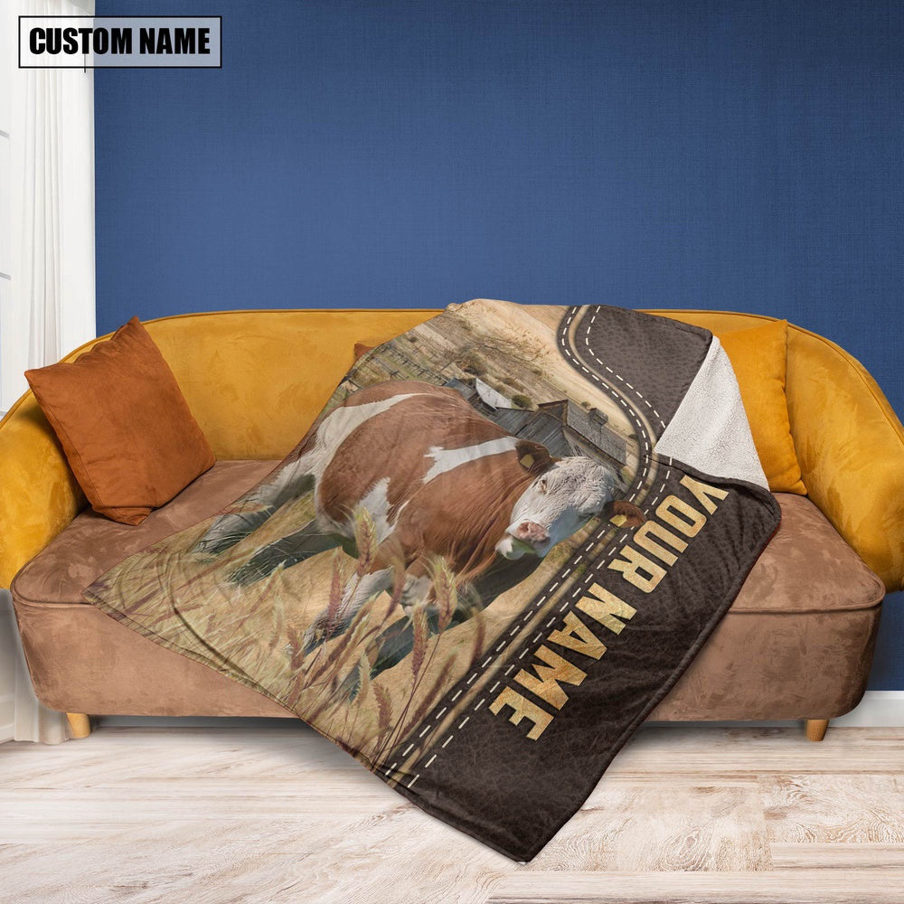 Personalized Name Fleckvieh Leather Pattern Blanket, Farm Blanket, Farm Animal Blanket