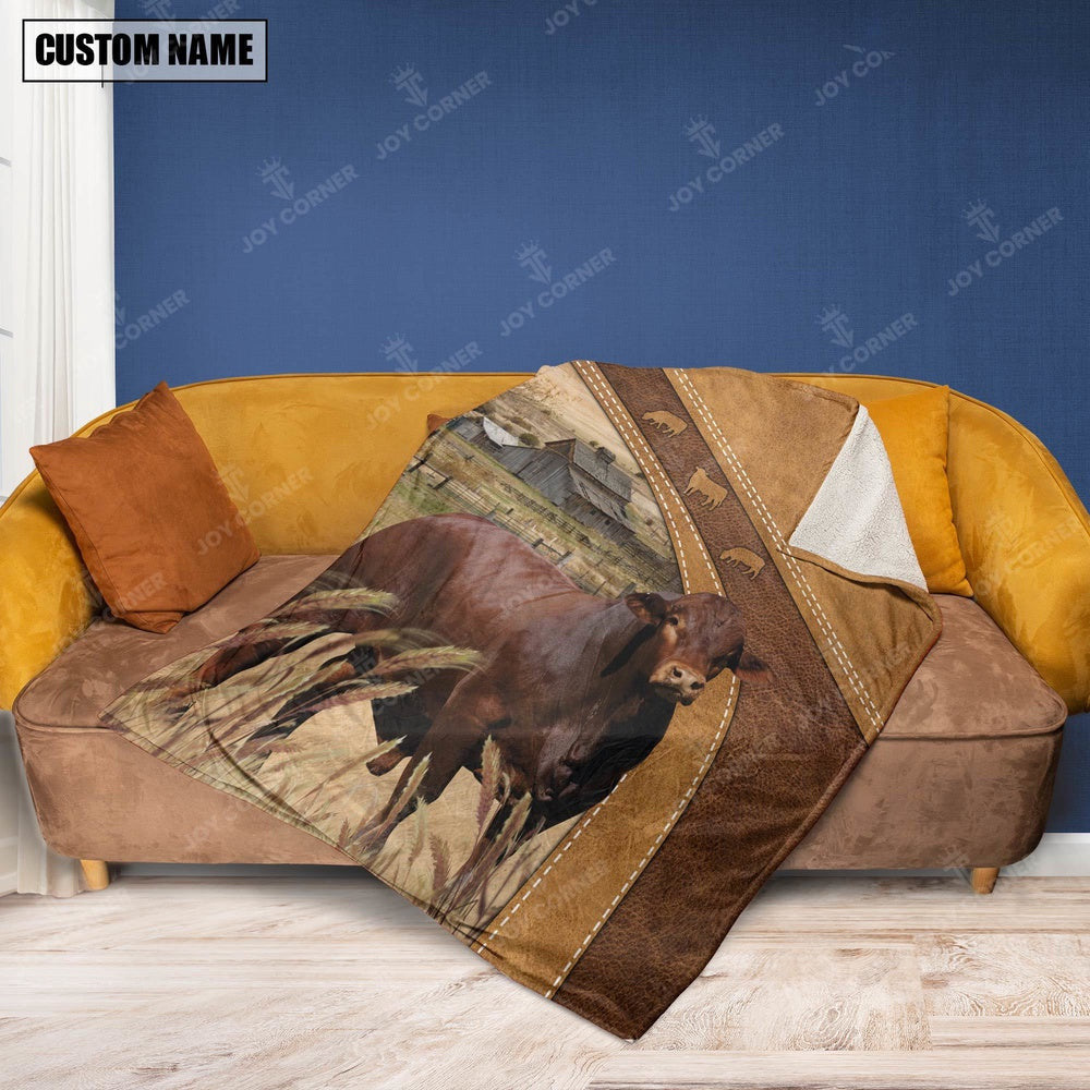 Personalized Name Beefmaster Brownie Background Blanket, Farm Blanket, Farm Animal Blanket