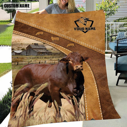 Personalized Name Beefmaster Brownie Background Blanket, Farm Blanket, Farm Animal Blanket