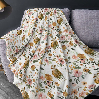 Simmental Floral Pattern Blanket, Farm Blanket, Farm Animal Blanket