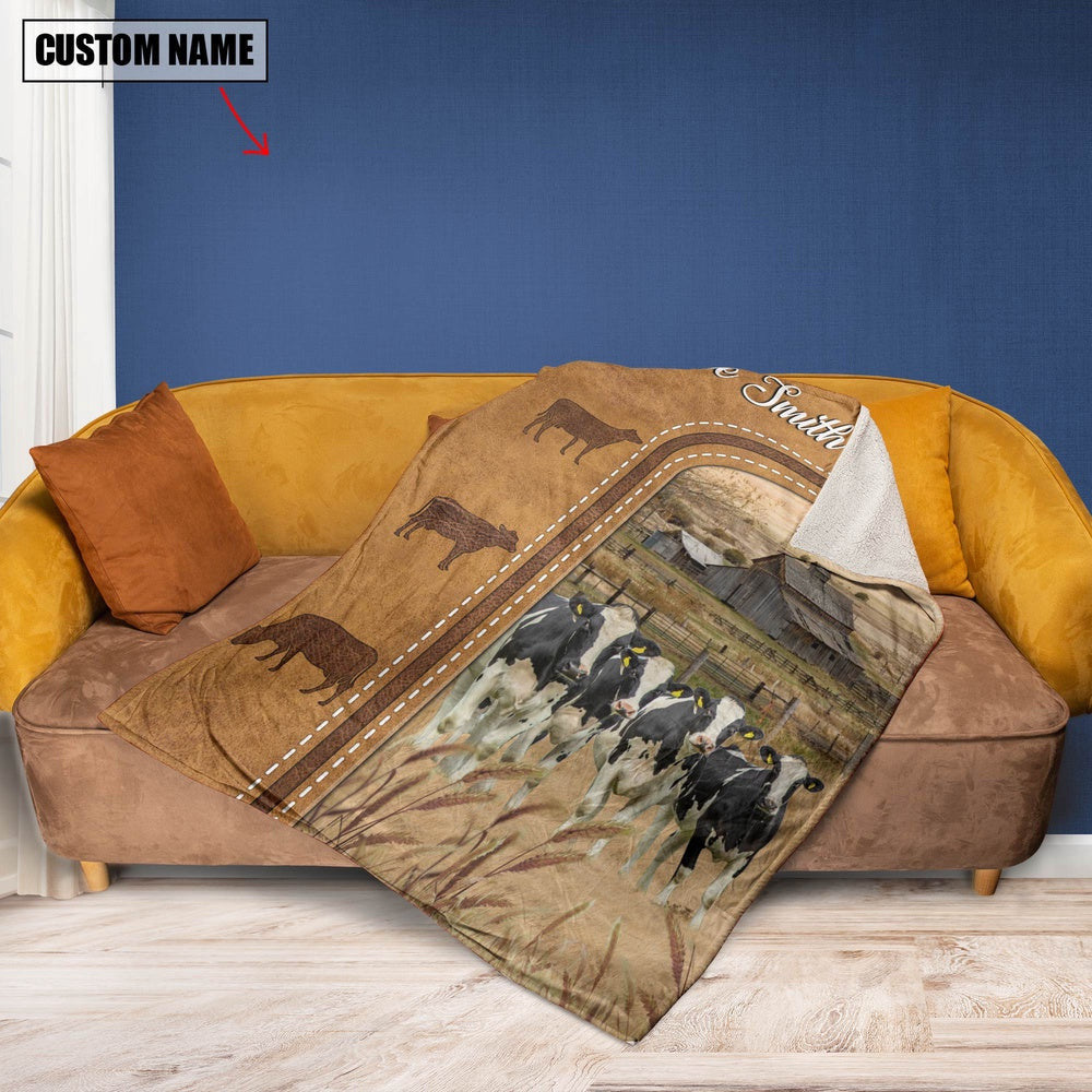 Personalized Holstein Cattle In Field Farmhouse Blanket, Farm Blanket, Farm Animal Blanket