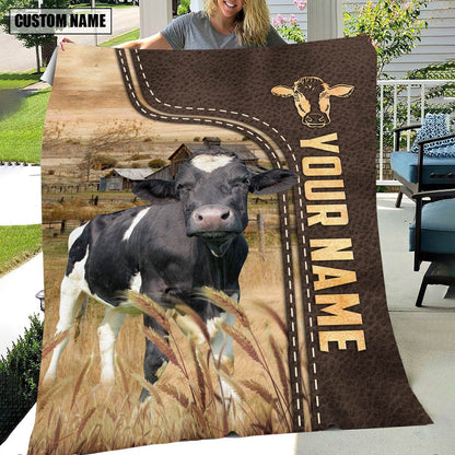 Personalized Name Holstein Leather Pattern Blanket, Farm Blanket, Farm Animal Blanket