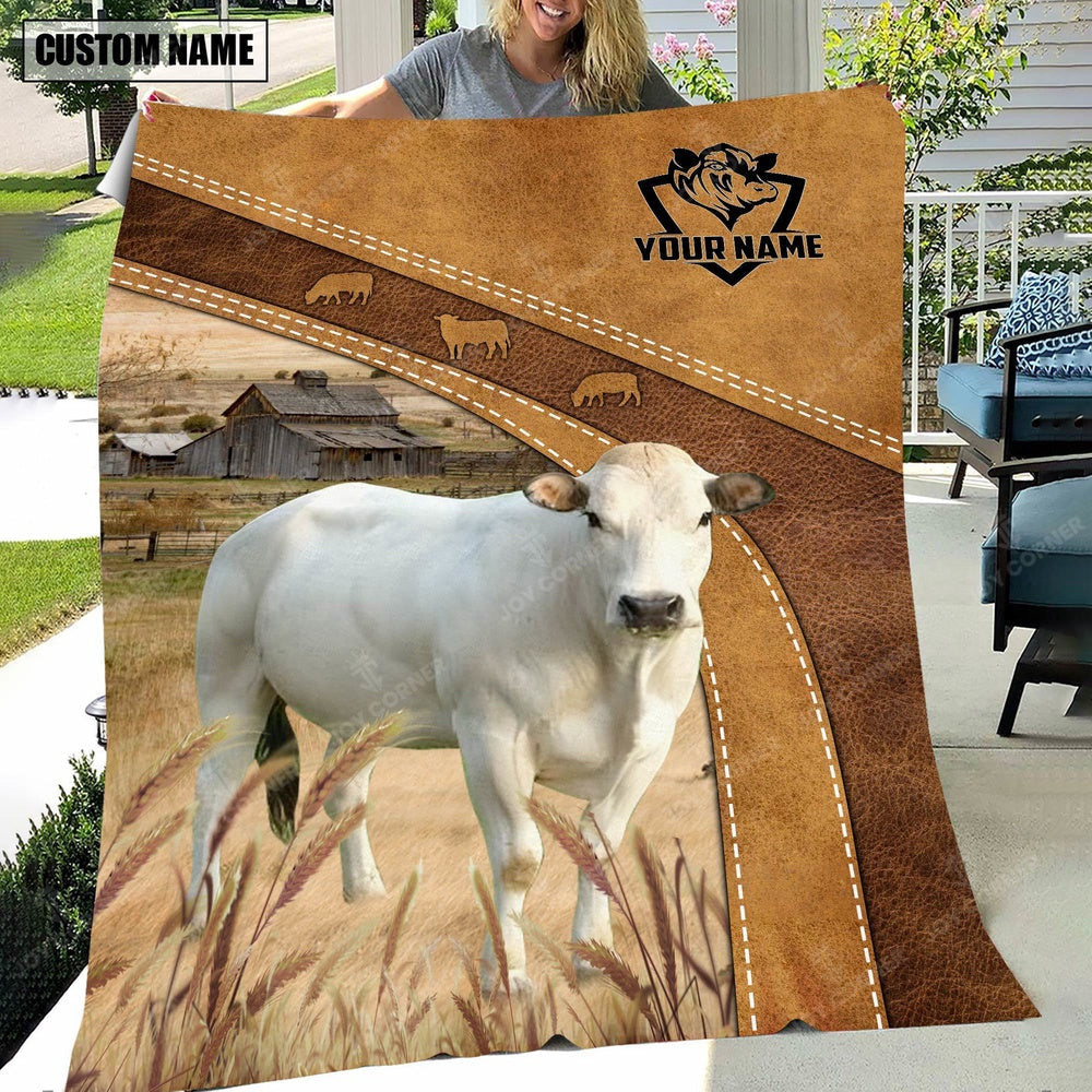 Custom Name Piedmontese Brownie Background Blanket, Farm Blanket, Farm Animal Blanket