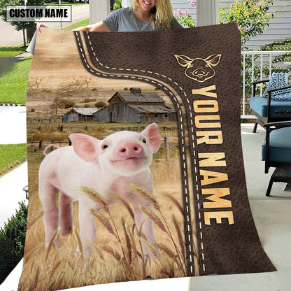 Personalized Name Pig Leather Pattern Blanket, Farm Blanket, Farm Animal Blanket