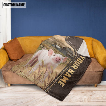 Personalized Name Pig Leather Pattern Blanket, Farm Blanket, Farm Animal Blanket