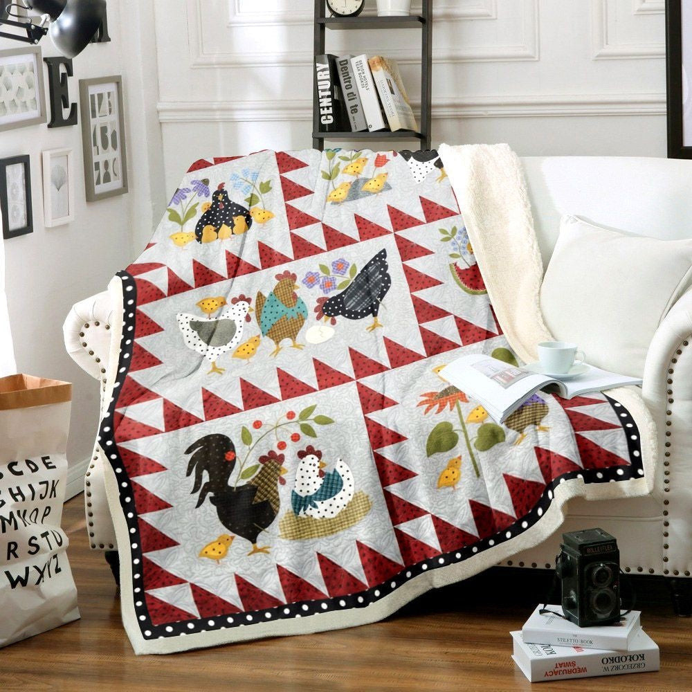 Rooster Chickens Block Pattern Blanket, Farm Blanket, Farm Animal Blanket