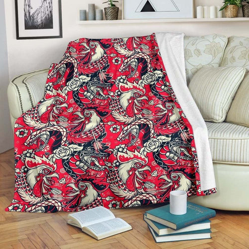 Rooster Chickens Illustration Art Printed Blanket, Farm Blanket, Farm Animal Blanket