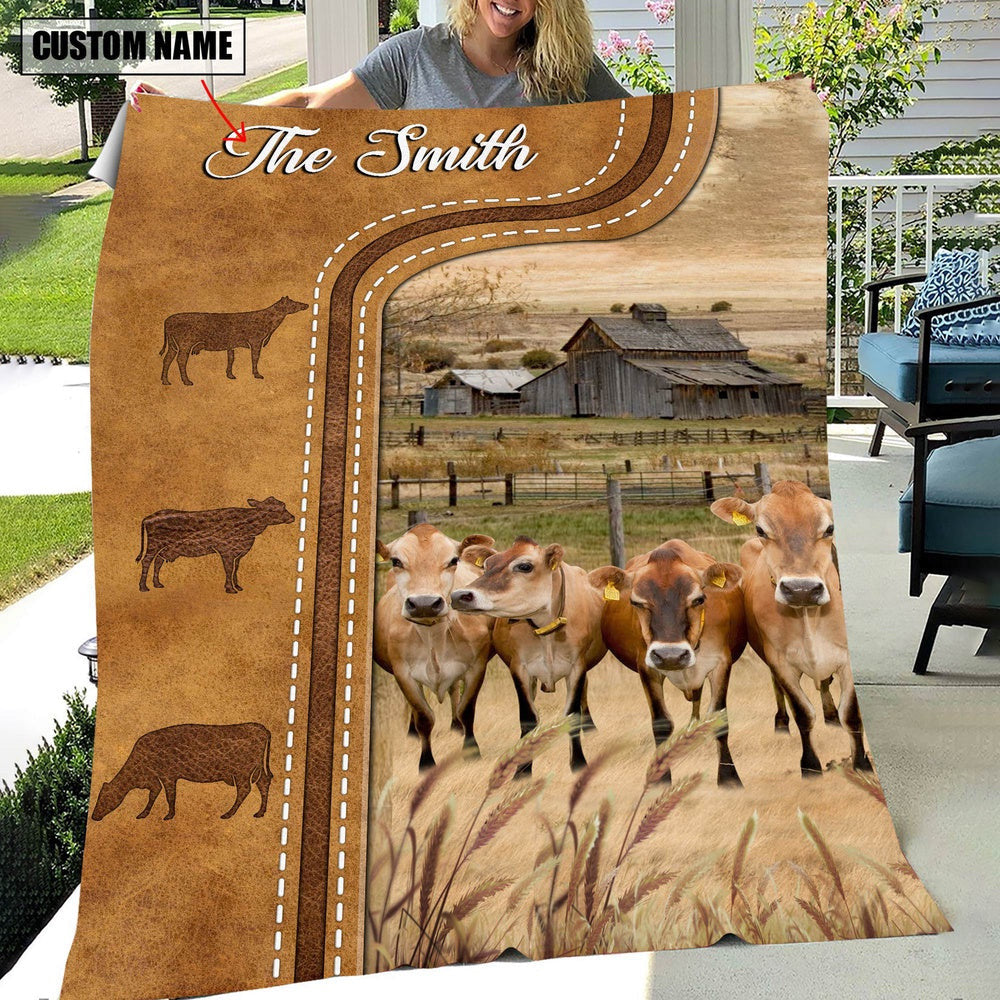 Personalized Jersey Cattle In Field Farmhouse Blanket, Farm Blanket, Farm Animal Blanket