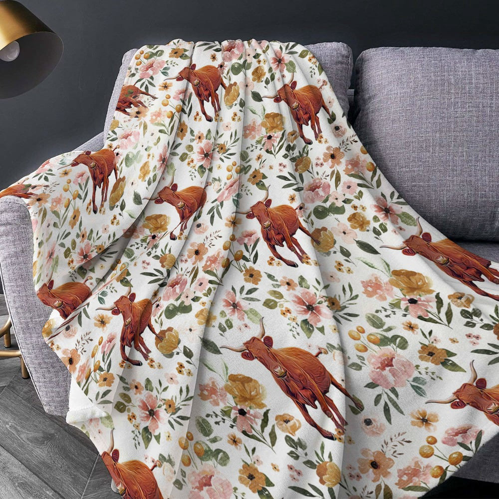 Salers Floral Pattern Blanket, Farm Blanket, Farm Animal Blanket